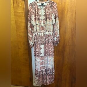 Elegant Long Sleeve Patterned Maxi Dress